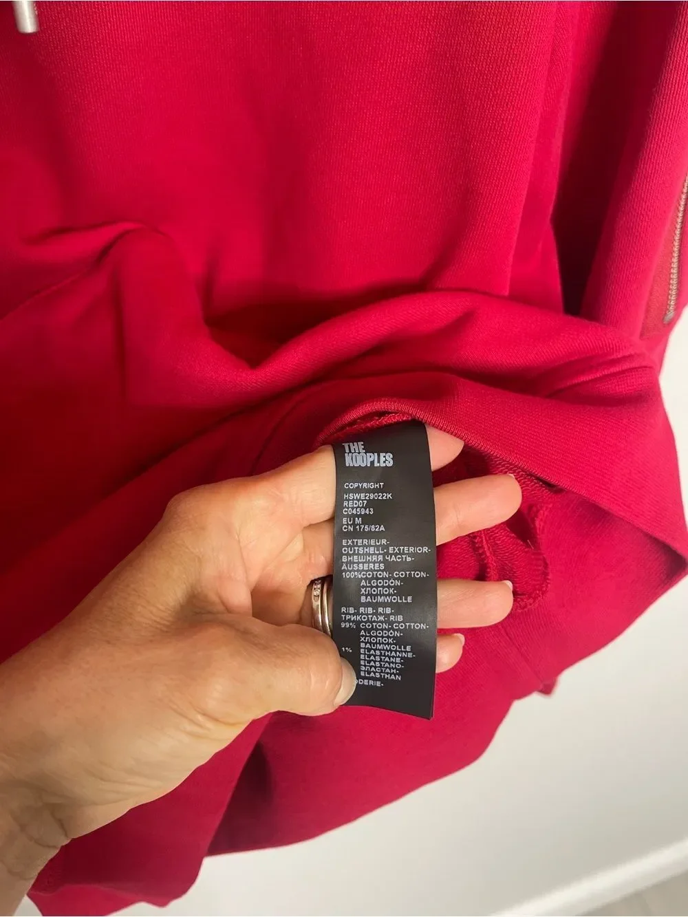 $275 The Kooples Red Hoodie Size Premium Cotton Streetwear Pullover NWT